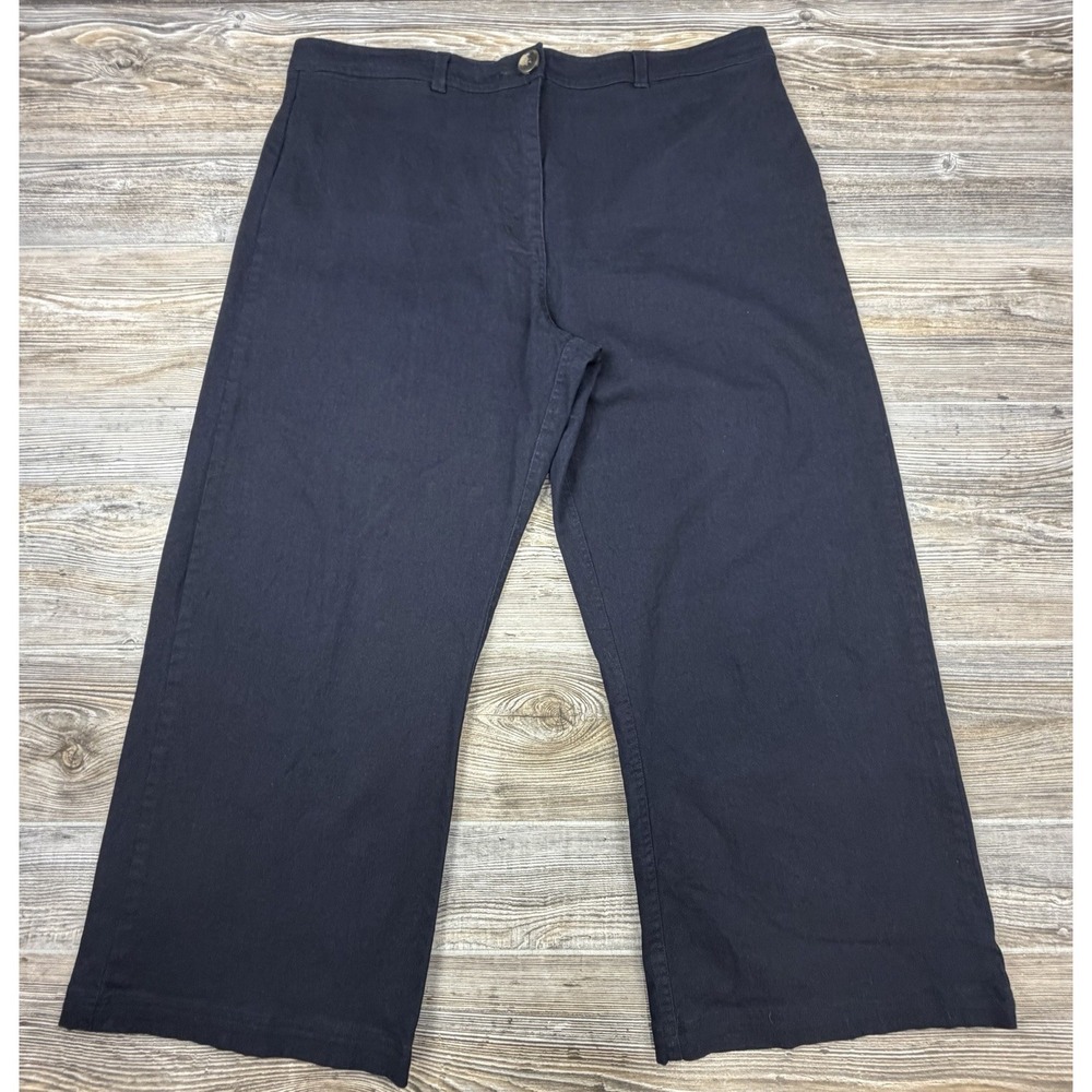 ABLE Black Cropped Wide Leg Pants Size 14 High Rise Stretch Cotton Trouser